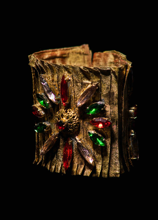Dassios Handmade Manchete with  Gilded Gold Leaf & Crystals