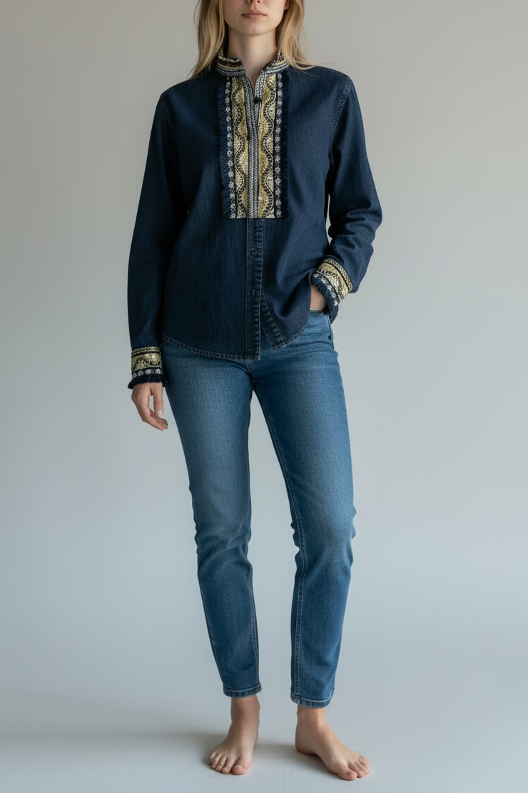 Denim shirt with unique embroideries