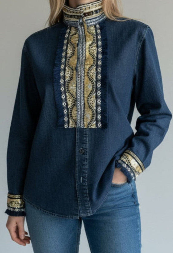 Denim shirt with unique embroideries