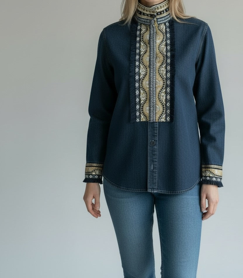 Denim shirt with unique embroideries