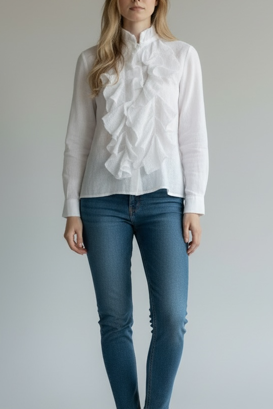 Linen white shirt with ruffles