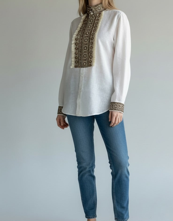 Linen White Shirt With Unique Embroideries