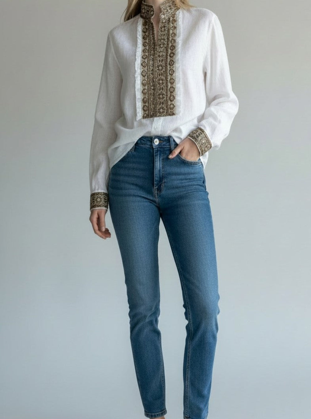 Linen White Shirt With Unique Embroideries