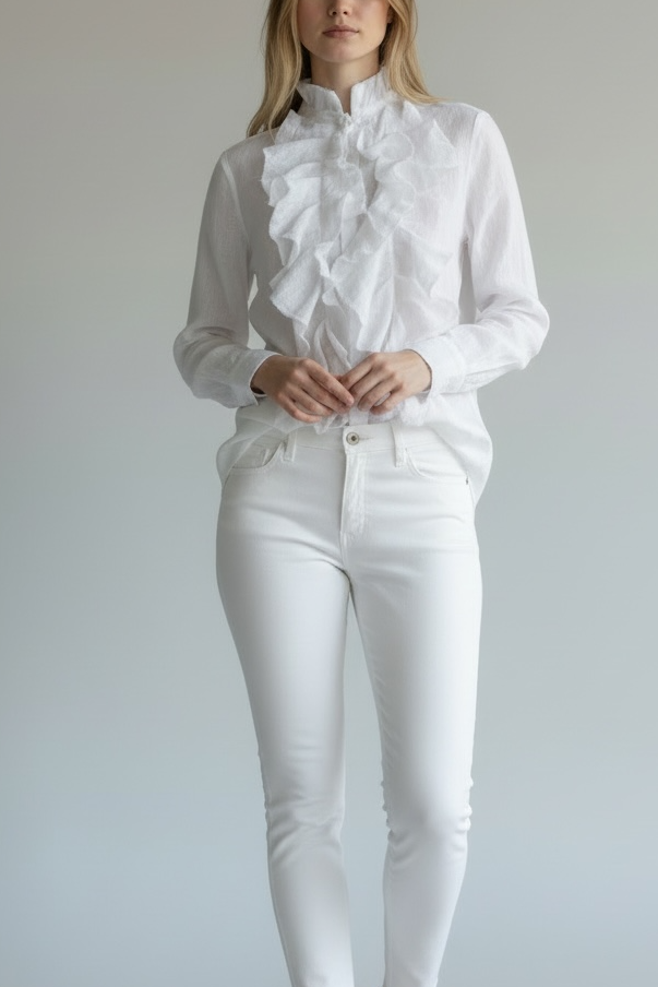 Linen white shirt with ruffles