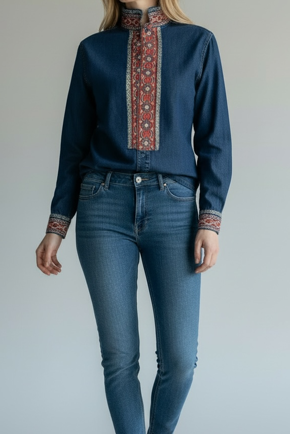 denim shirt with unique embroideries