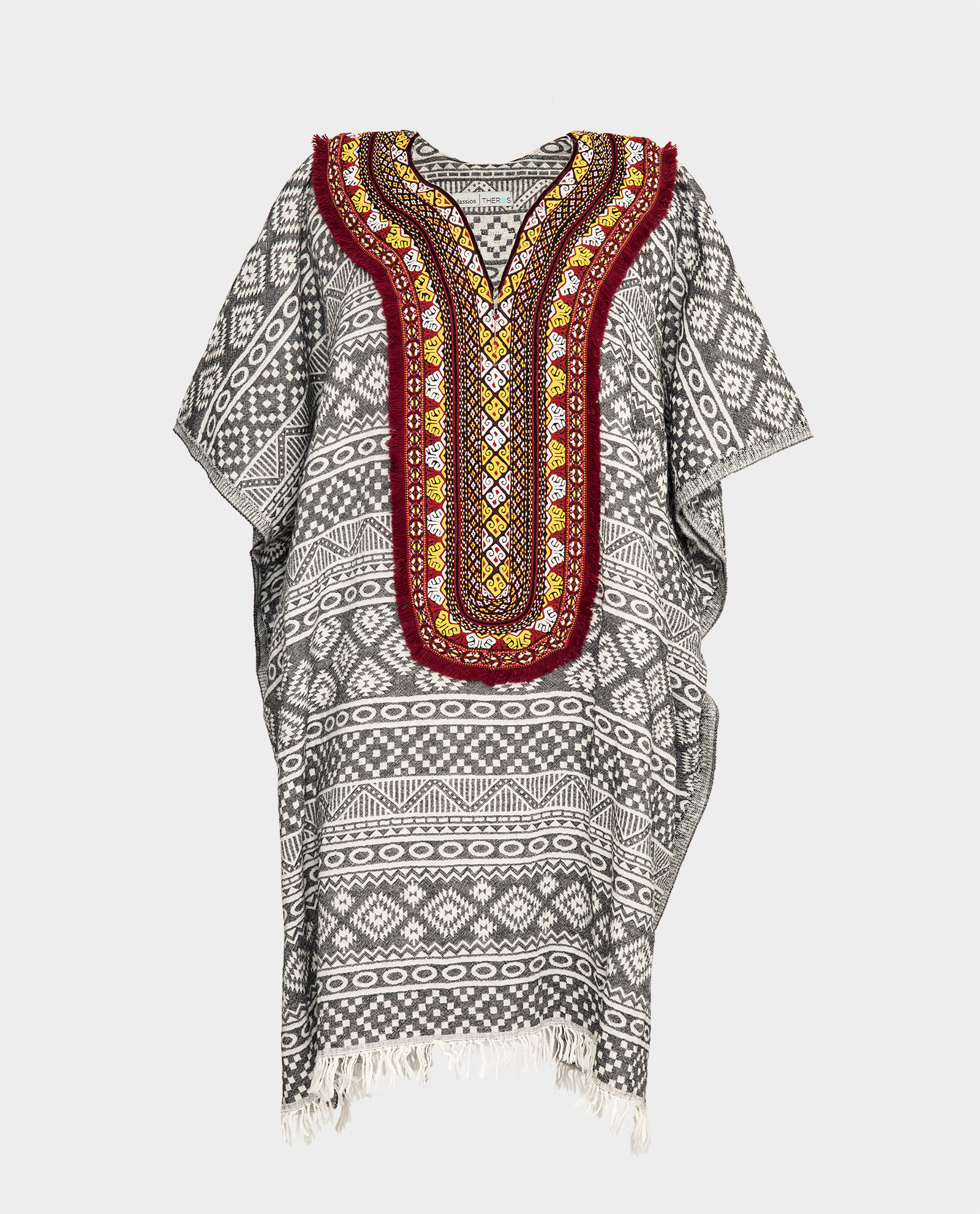 Aztec embroidered cotton poncho - dassios creations