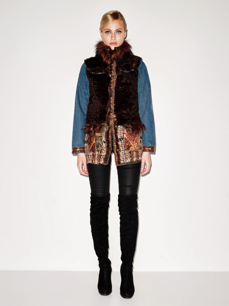 Sheepskin ethnic style denim jacket - dassios creations